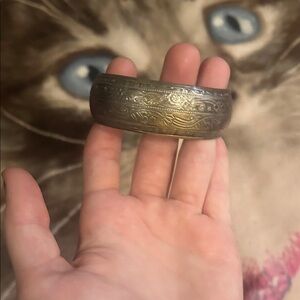 Engraved Brass Bangle Bracelet - Antique Finish